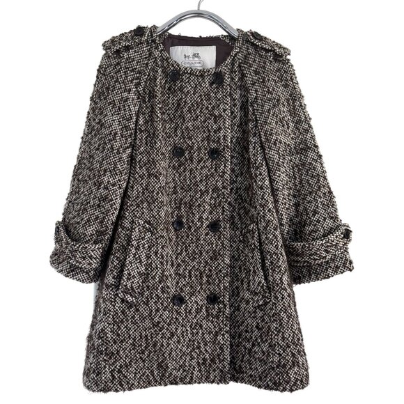 Coach Women's Brown Wool Tweed Double Breasted Button Front Coat Size S/P - Picture 1 of 8